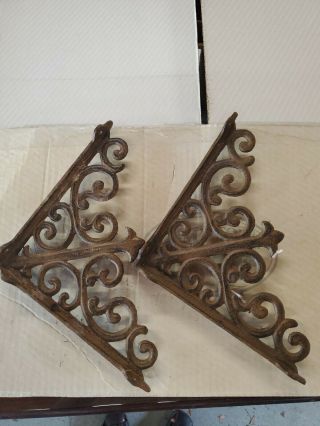 2 Vintage Style Cast Iron Shelf Brackets 7 3/4 Inch For 9 " - 12 Inch Shelf
