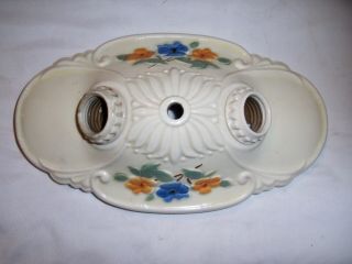 Vintage Porcelier Porcelain Ceramic Double Socket Ceiling Light Fixture Floral