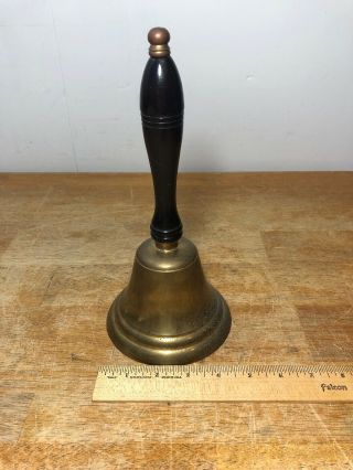 Old Antique Brass 10 1/4” Long School Teacher Hand Bell Dinner Wood Handle