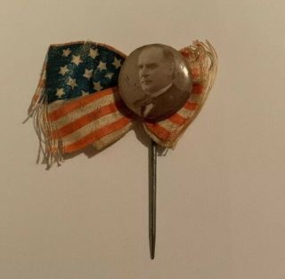 Antique William Mckinley Pin Campaign Button Political Pinback Flag Ribbon