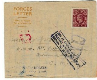 1946 Gb Wwii Air Letter To Gb Forces Cmf Rare Not Known Cachet Returned 60