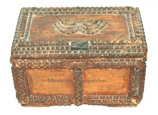 Antique Carved Tramp Folk Art Wood Box Cigar Box Sides