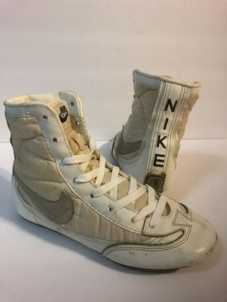 RARE Vintage 1970 ' s Nike Wrestling Shoes Size 5 White Gray 2