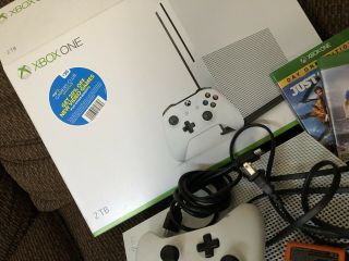 Microsoft Xbox One S 2TB White Console,  2 games and Controller.  Rarely. 2