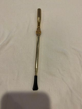 Vintage Rare Antique Cigarette Holder Metal And Crystal 7 In Extended To 11 In