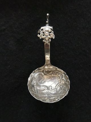 Antique 18th ? Century Dutch Sterling Silver Caddy Spoon With A Griffin Finial