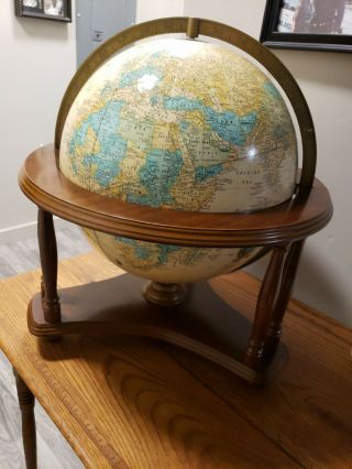 Vintage Cram Imperial World Raise Globe Vintage Atlas Shoulders Wood Stand Base