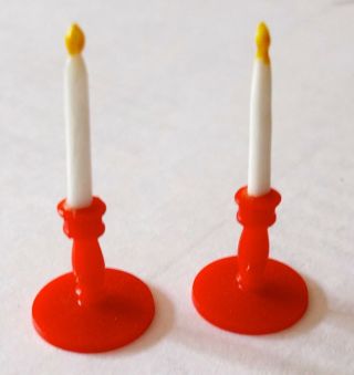 Lundby Dollhouse Vintage 2 Red Candlesticks From Set 6604: Rare