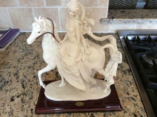 G.  Armani Capodimonte Figurine Sculpture Rare Lady Riding Horse Signed Large