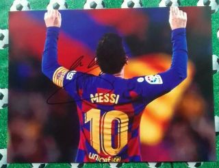 Lionel Messi Pulisic Fc Barcelona Photo 8x6 Autograph Rare And Pulisic Card