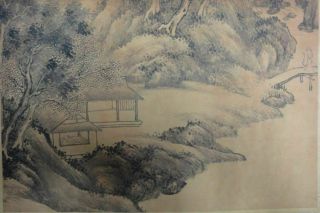 Rare Old Large Chinese Paper Painting Landscape with Marks 2