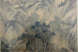 Rare Old Large Chinese Paper Painting Landscape with Marks 3