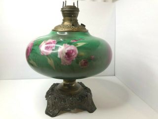 Antique Victorian Gwtw Gone With The Wind Oil Lamp Handpainted Base & Parts