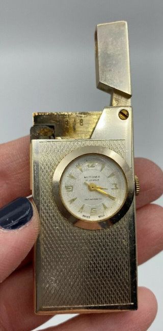 Swiss Made Cigarette Lighter Clock Face Antique Vintage Collectible Decorative
