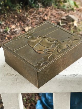 Antique Silver Crest Bronze Mythical Ship Box Arts & Crafts 4”x 3.  5”x1.  5”