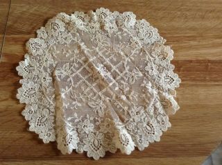 Lovely Antique French Tambour Lace Doily,  Butterflies,  Gate,  Netting 10 Inch.