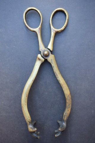 Old Vintage Brass Coal Tongs Old Reclaimed Antique Open Fire Stove Woodburner