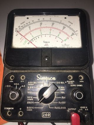 Vintage Simpson 260 Series 8 Volt Ohm,  Milliammeter,  Multi - meter VOM,  with Leads 2