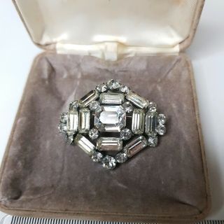 Rare Vintage Art Deco Faceted Paste Silver Tone Brooch Gift Costume Jewellery