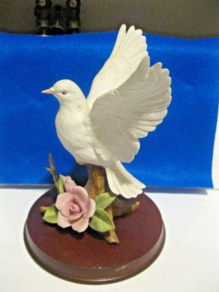 Rare Vintage 1987 Andrea By Sadek White Dove With Pink Rose Figurine 7901