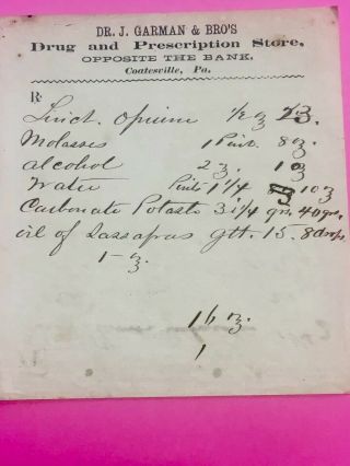 Antique Late 1800’s Medical Doctors Prescription Hand Written Pharmacist