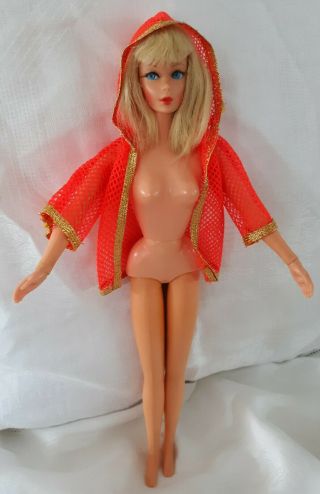 Vintage 1969 Mod Dramatic Living Blonde Barbie Doll In Orange Cover Up