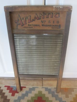 Vintage Atlantic Glass,  Wood Washboard