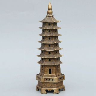 Collectable China Antique Copper Handwork Carving Tower Vivid Unique Rare Statue