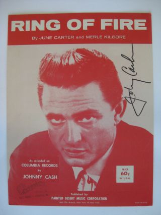 Johnny Cash - Rare Autographed " Ring Of Fire " Sheet Music - Hand Signed In 1986