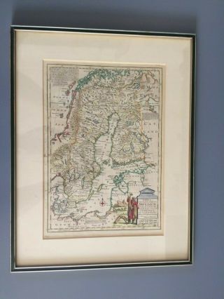 Antique Framed 1747 Map Of Sweden By Cartographer Eman Bowen