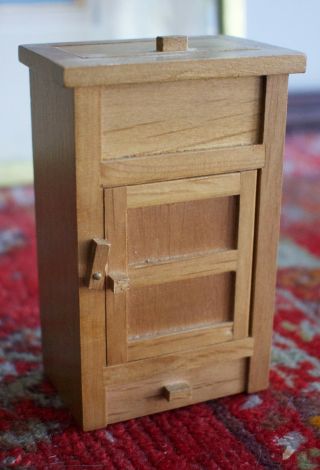 Vintage Sonia Messer 1/12 Dollhouse Hoosier Cabinet Or Ice Box W/ Canned Food