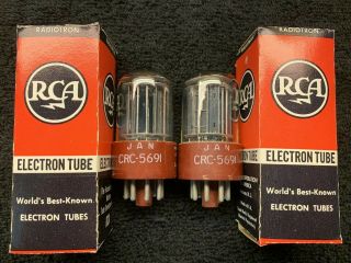 2 Matched Rca Jan Crc 5691 Rare Red Base Audio Tubes Usa