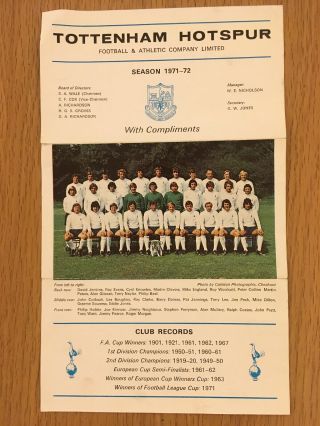 Tottenham Hotspur Fc 1971 - 72 Rare Autograph Sheet