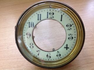 Antique French Clock Movement Frame Straps Dial Bevelled Glass Bezel 137mm.