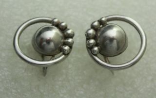 Antique Vintage Sterling Silver 925 Art Deco Earrings Screw - Back
