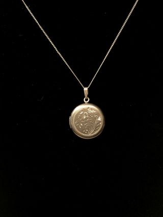 Vintage Antique Etched Flower Sterling Silver 1” Locket Pendant 16” Necklace