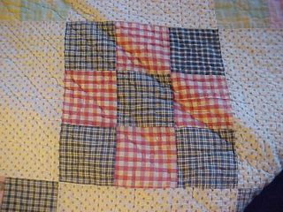 Old Antique Quilt Hand Made Squares Pink Blue Yellow Red 68 " X 72 "