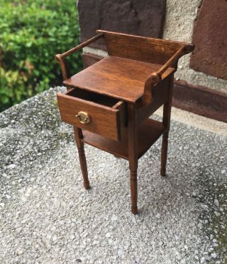 Artist Signed Vintage Miniature Dollhouse Wood Wash Stand W Drawer Detail