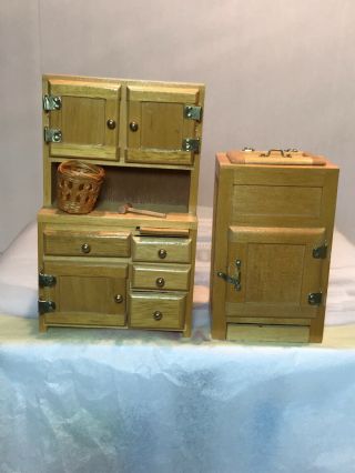 Dollhouse Miniatures Concord Kitchen Hutch And Icebox