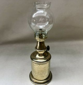 Vintage French Miners Light,  Small Brass Pigeon Oil Lamp With Clear Glass Shade