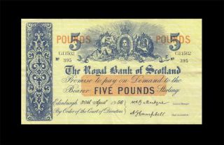 1956 Royal Bank Of Scotland 5 Pounds Rare ( (ef))