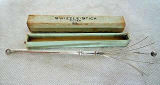 Art Deco 1940 Solid Silver Propelling Cocktail Swizzle Stick