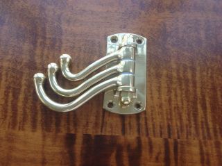 Solid Brass 3 Prongs Coat Hook,  Made In Italy.