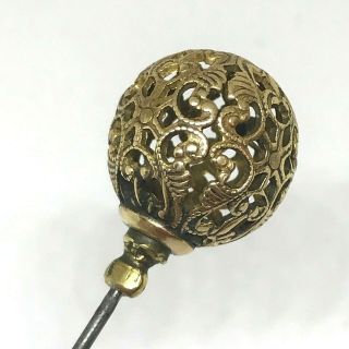 Antique Hat Pin Elegant Geometric Floral Filigree Sphere.  Chic Collectible.