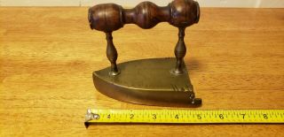 Antique Brass/bronze Slug Iron With Wood Handle Etched Design