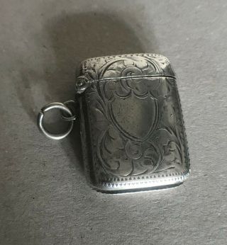 Solid Silver Antique Small Vesta Case Hand Engraved 1901