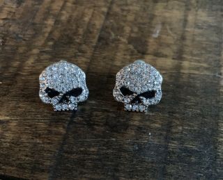 Extremely Rare Harley Davidson Willie G Skull Swarovski Crystals Earrings 3