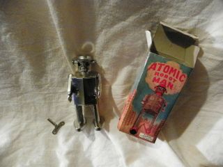 Rare Atomic Robot Man Nickel Wind Up Walking Toy Mechanical & Key
