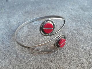 Rare Vintage Art Deco Red Galalith And Chrome Bracelet