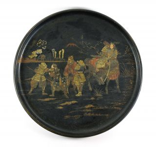 Paper Mache Lacquerware French Tray Japanese Samurai Battle Scene Antique 1800s